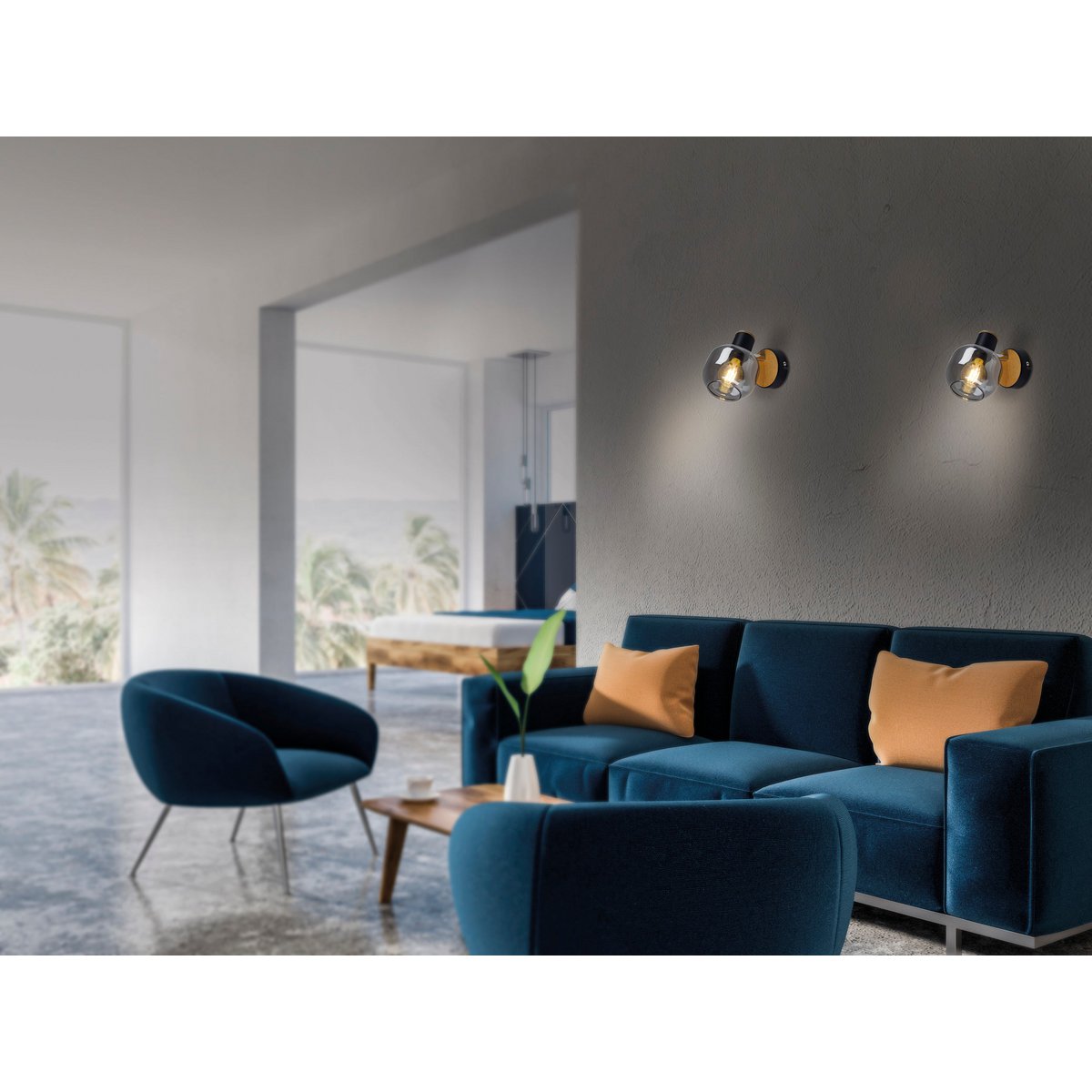 Glazen wandvlek "fumoso", wandlamp gemaakt van zwart en rookglas in zwart en de natuur, met E14 -aansluiting, voor eetkamer, woonkamer, gang of kantoor, lamp voor woonkamer, eetkamer, gang of gang 16 x 14 cm