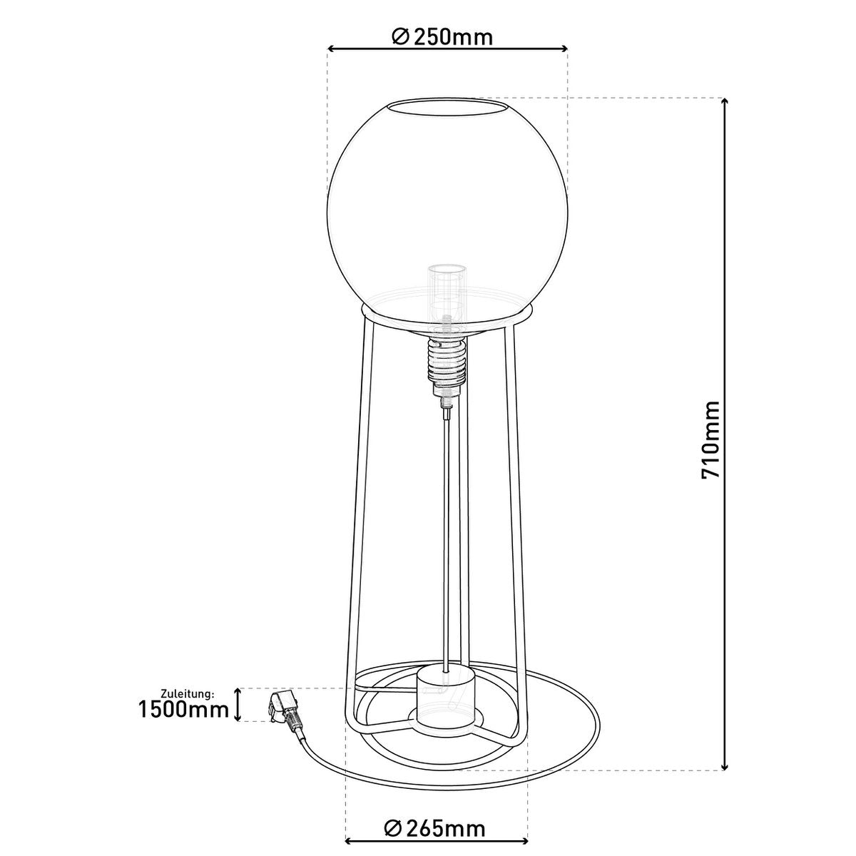 Tafellamp "Stelo", moderne tafellamp gemaakt van zwart metaal en rookglas, E27 -aansluiting, 71 cm hoog, voor eetkamer, woonkamer, gang of kantoor,