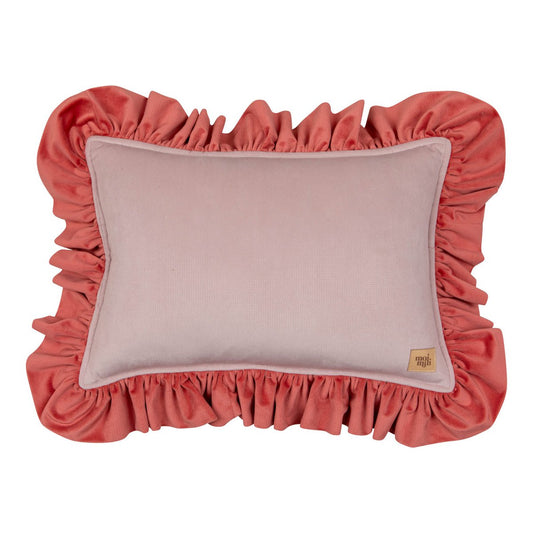 Decoratief fluwelen kussen met ruche "Frambozensmoothie"