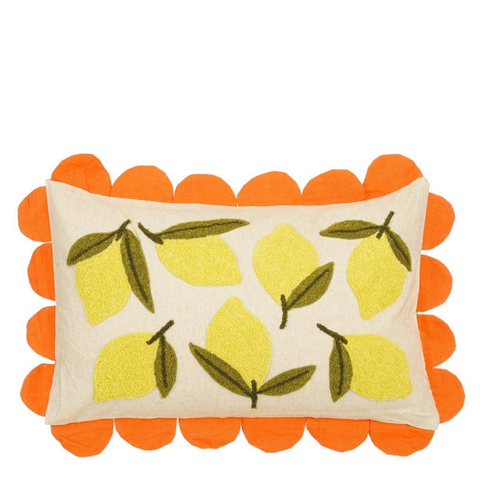 Lemons Sierkussen - L65 x B45 x H10 cm - Katoen - Off-White, Geel, Oranje