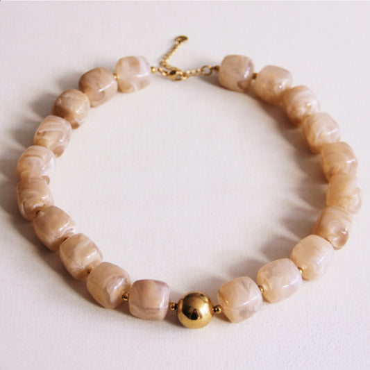 XL Square Bead ketting - Beige