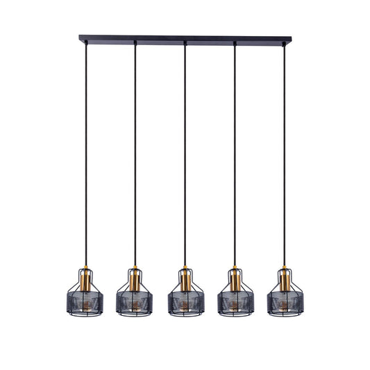 5 hanger lamp "foro" retro hanger lamp gemaakt van metaal in zwart en goud met E27 -versies, 96 cm lang. Stijlvolle verlichting voor woonkamer, eetkamer of keuken.