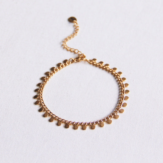 SA832: Stalen schakelarmband met muntjes - goud