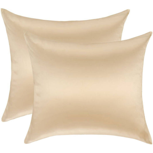 Voordeelset 2x 100% Zijden kussensloop Donker Champagne Glossy Hotelsluiting - 22MM