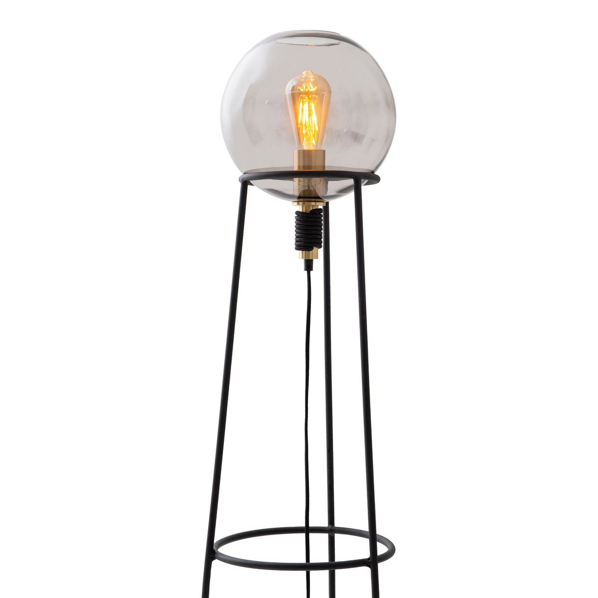 Stapellamp "stelo", moderne vloerlamp gemaakt van zwart metaal en rookglas, E27 -aansluiting, 128,5 cm hoog, voor eetkamer, woonkamer, gang of kantoor,