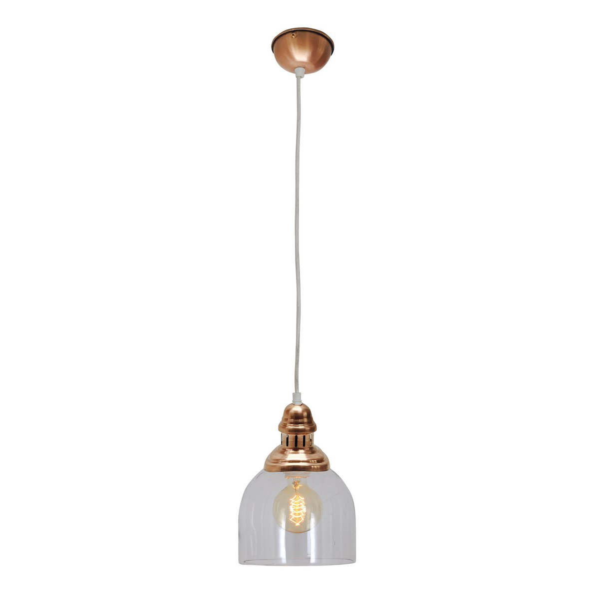 Glazen hanglamp "Mumbai", retro klassiek gemaakt van metaal en glas in koper, E27