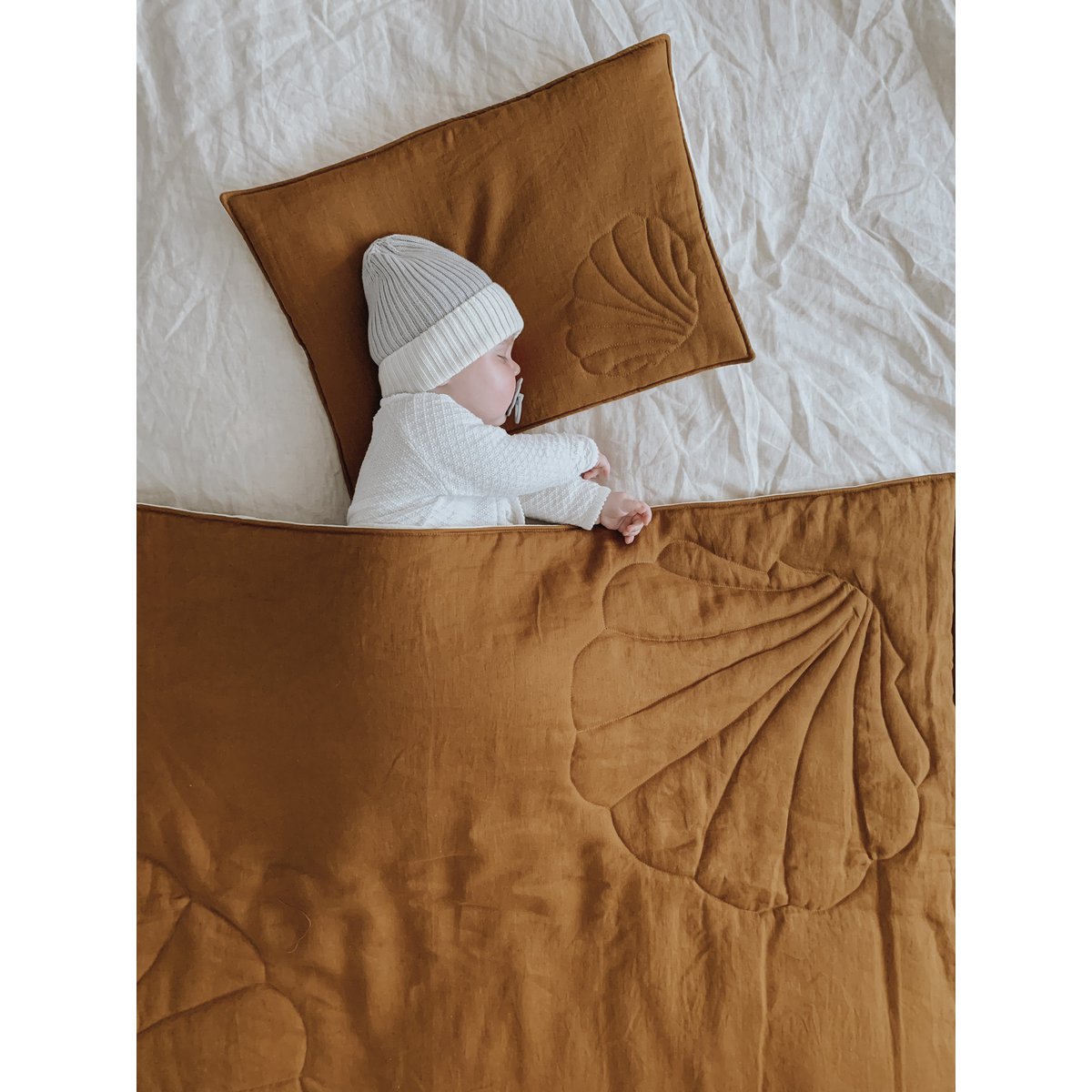 Linnen schelp kinderovertrekset "Caramel" Groot formaat