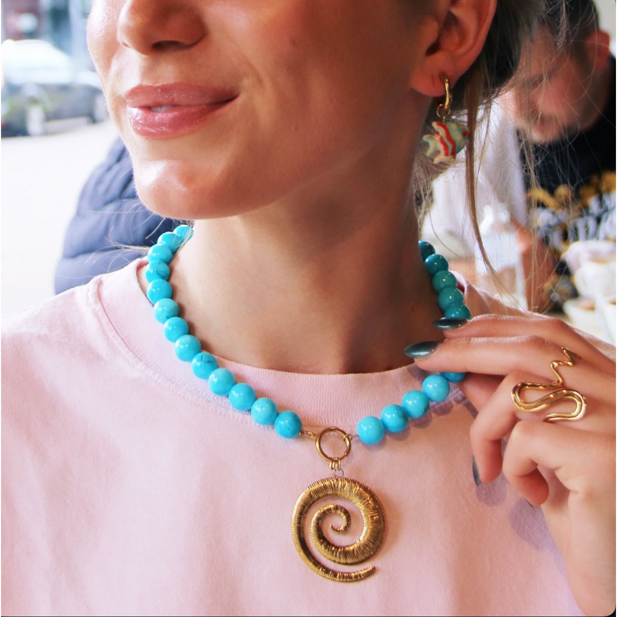 Natuurlijke stenen kralenketting xl - turquoise