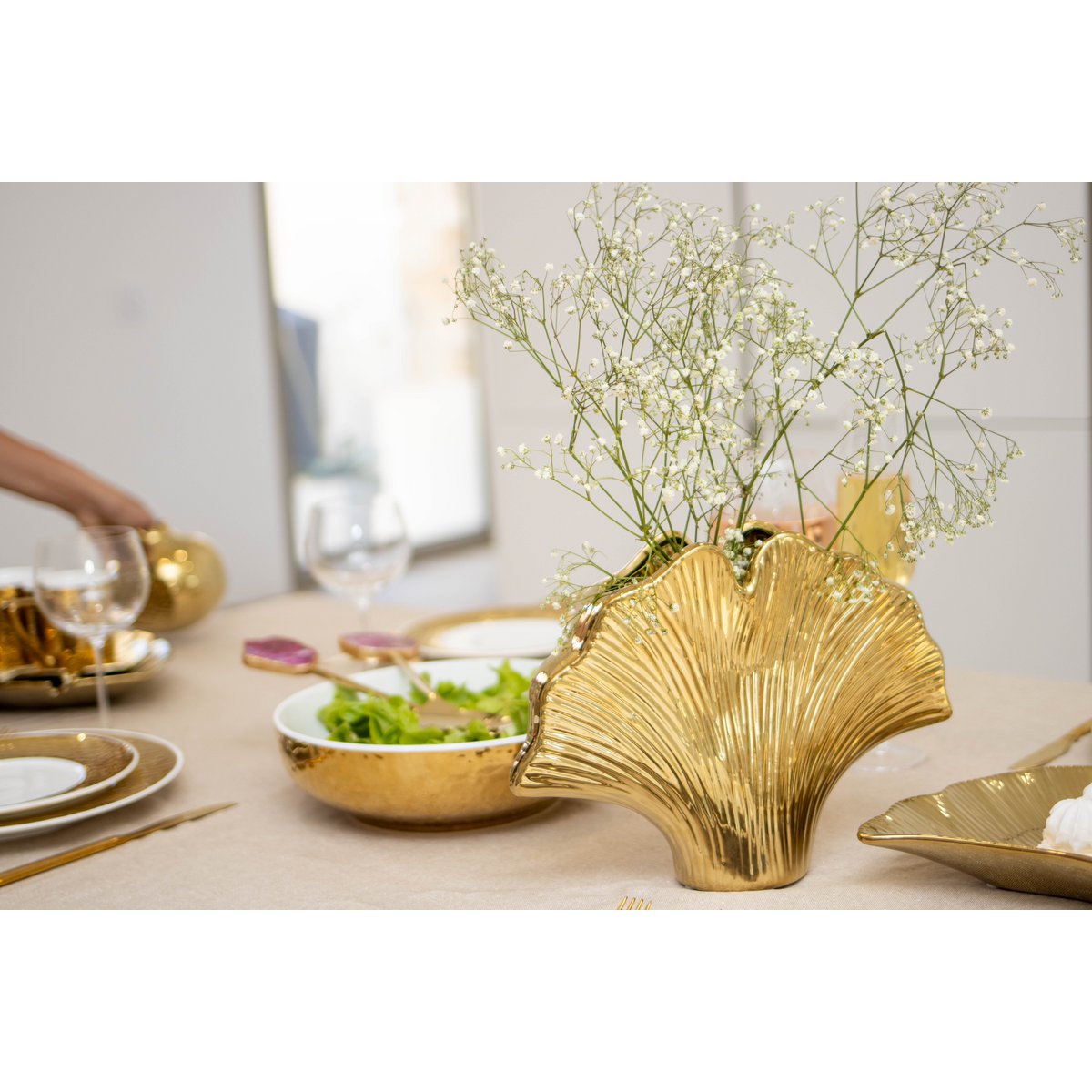 Ginkgo keramische vaas ginkgo 29.5x7.5x22cm