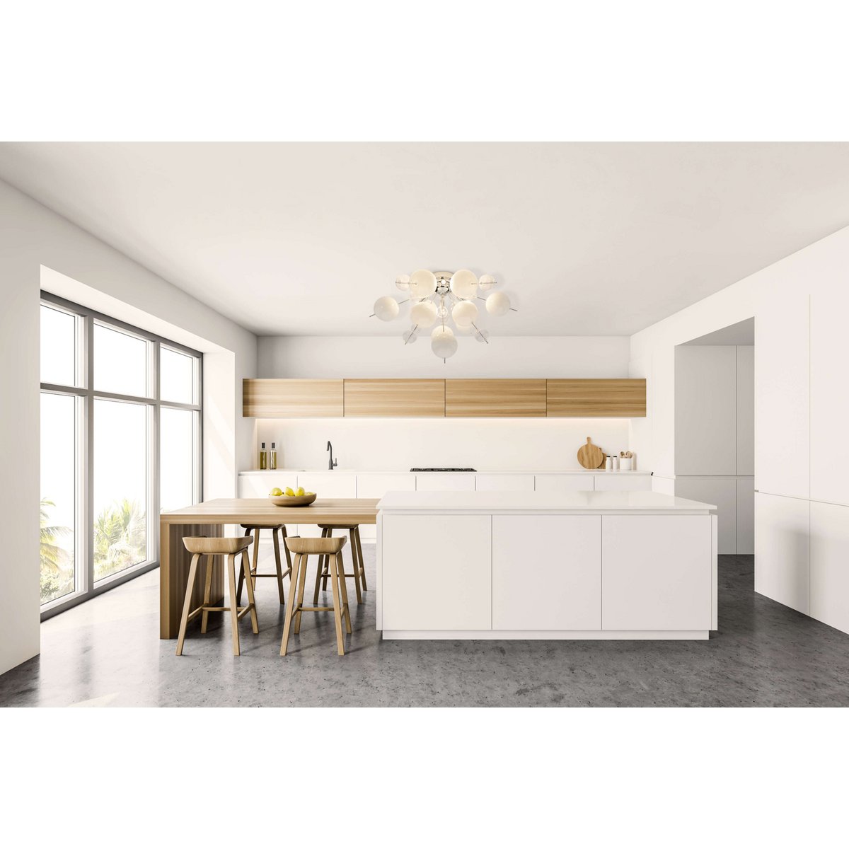 Plafondlamp "explosie" wit gemaakt van metaal en glas, G9 -versies, plafondlamp voor eetkamer, woonkamer, gang of kantoor, Ø57 cm