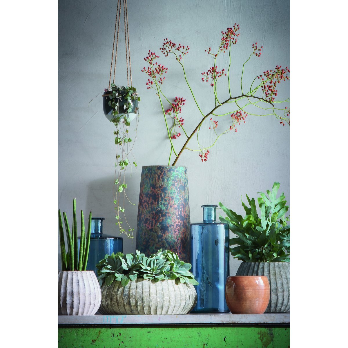 Guan Bottle Vase - H40 x Ø15 cm - Recycled Glass - Blue