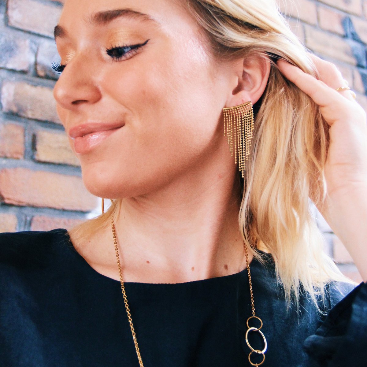 Statement oorbel waterval 'ballchain'