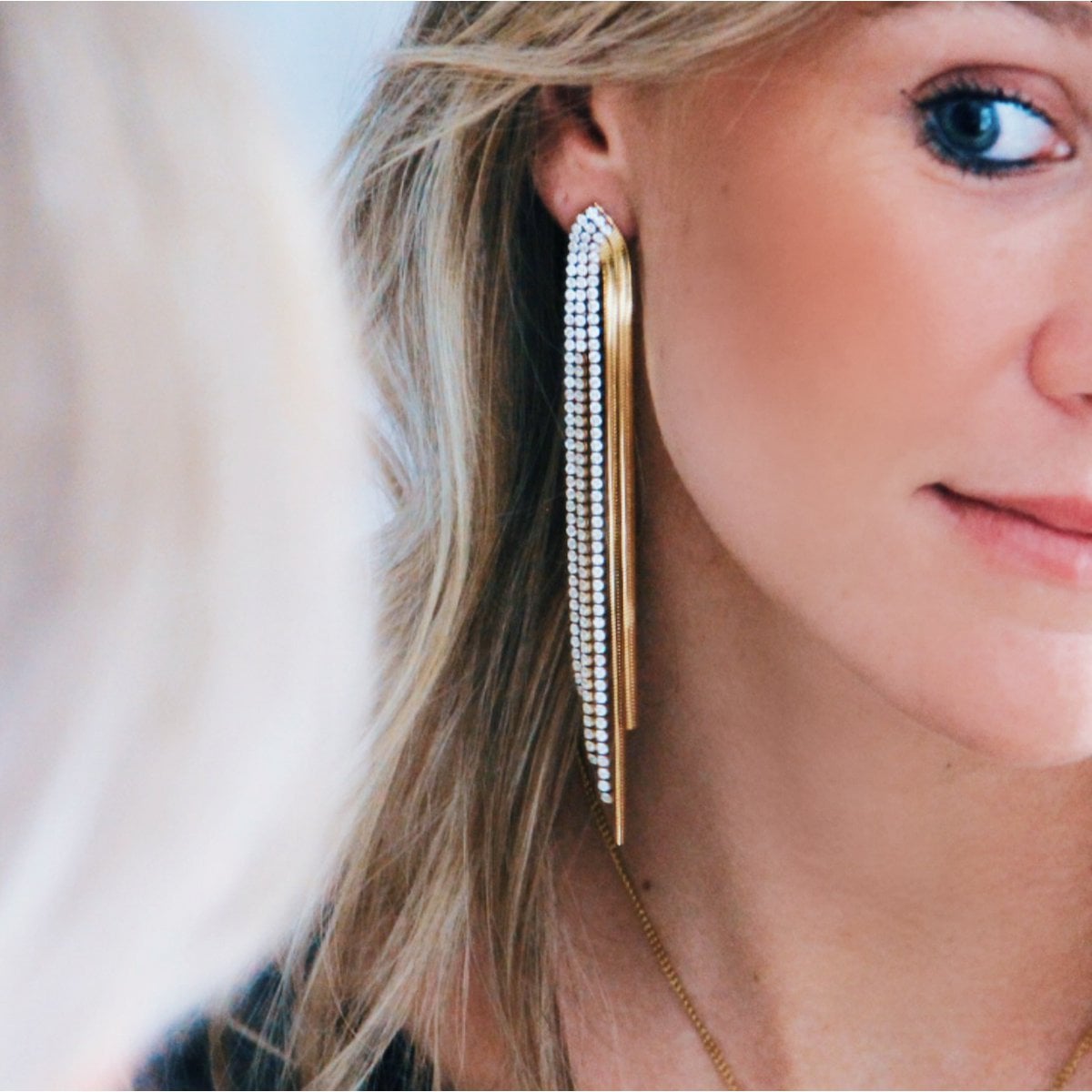 Waterval oorbellen met zirkonia - goud