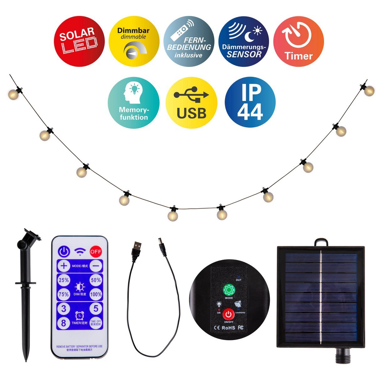 Solar-10 lichte keten WW "Cadena" 1000 cm lang, veel functies
