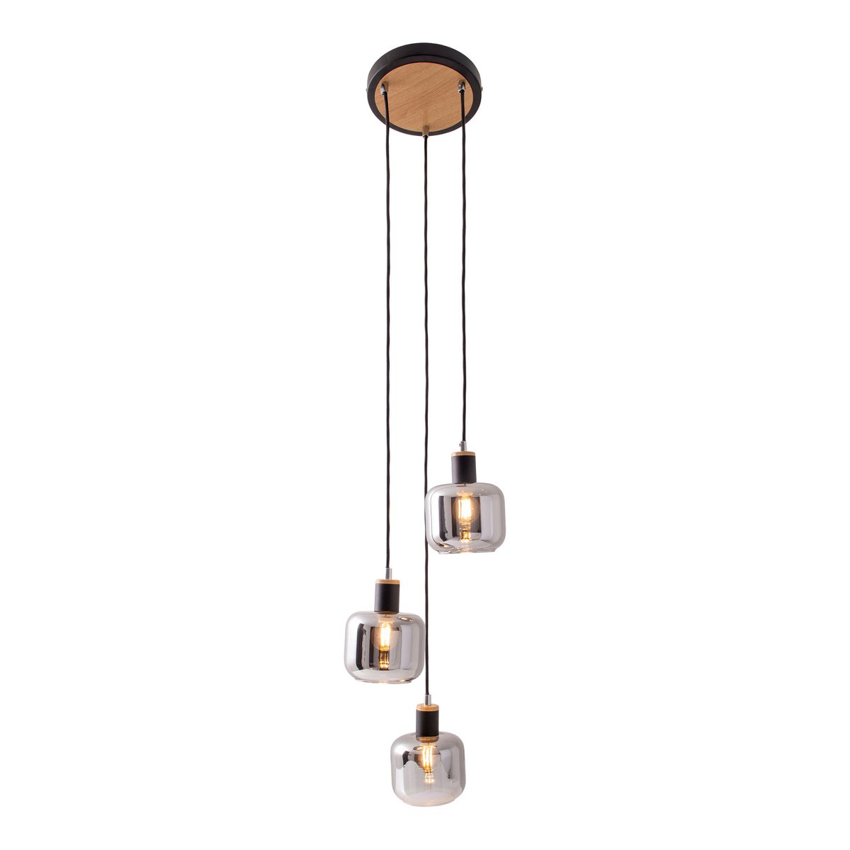 3 plafondlamp "fumoso", hanglamp gemaakt van metaal en glas in zwart, met E14 -aansluiting, voor eetkamer, woonkamer, hal of kantoor, hangende lamp Totale hoogte 123 cm.