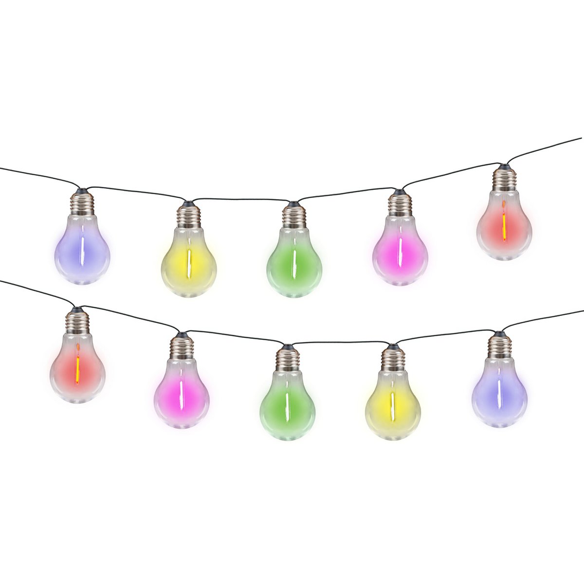 10-geleide zonne-buitenkant lichte keten "Linda" Totale lengte 370 cm, 10 ballen (afstand 20 cm) met Ø 6 cm, plastic, RGB kleurverandering