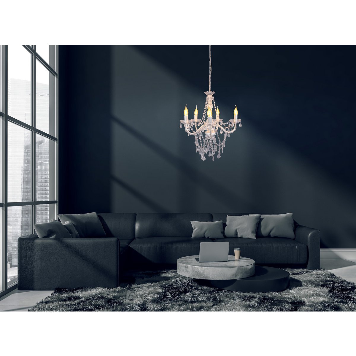 5 Kroon "Cecilia" voor E14 -aansluiting, Ø 52 cm, gemaakt van metaal en acryl, in wit