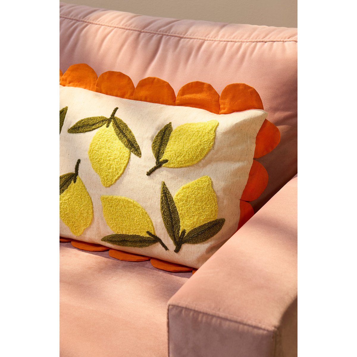 Lemons Sierkussen - L65 x B45 x H10 cm - Katoen - Off-White, Geel, Oranje