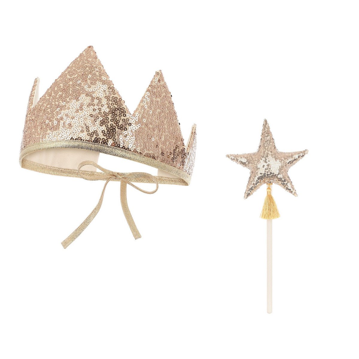 Roségouden pailletten kroon en magische toverstok, maskerade meisje kostuum, kleine prinses verjaardagsfeestje stijl,