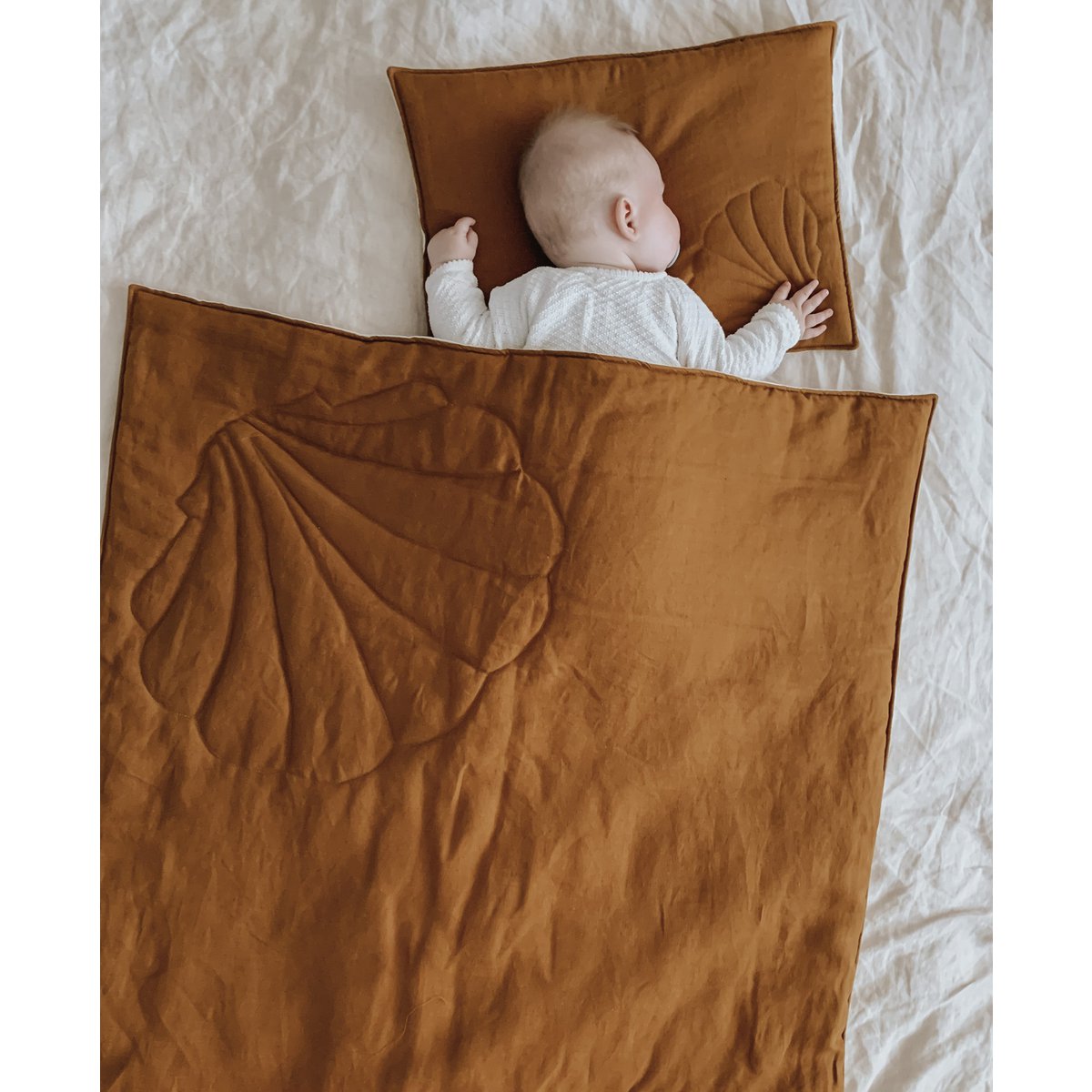 Linnen schelp kinderovertrekset "Caramel" Groot formaat