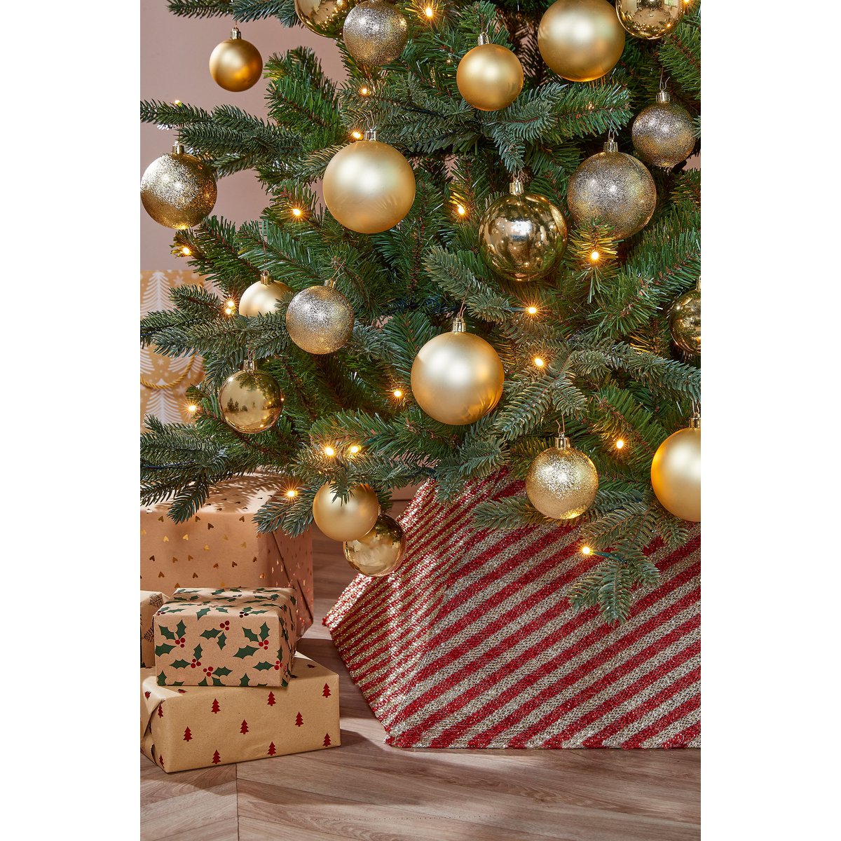 Kerstboomrok - L50 x B50 x H30 cm - Goud, Rood