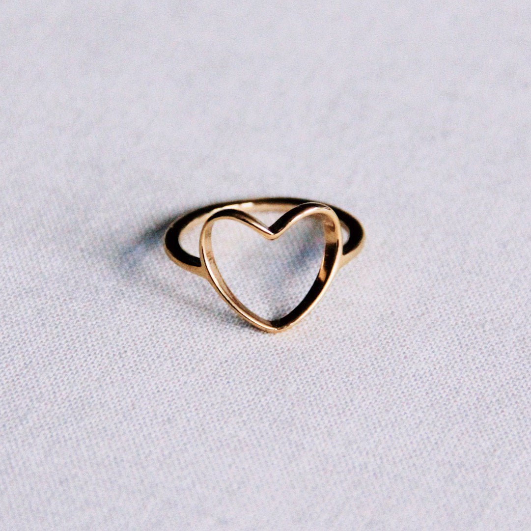 Stalen ring met open hart - goud