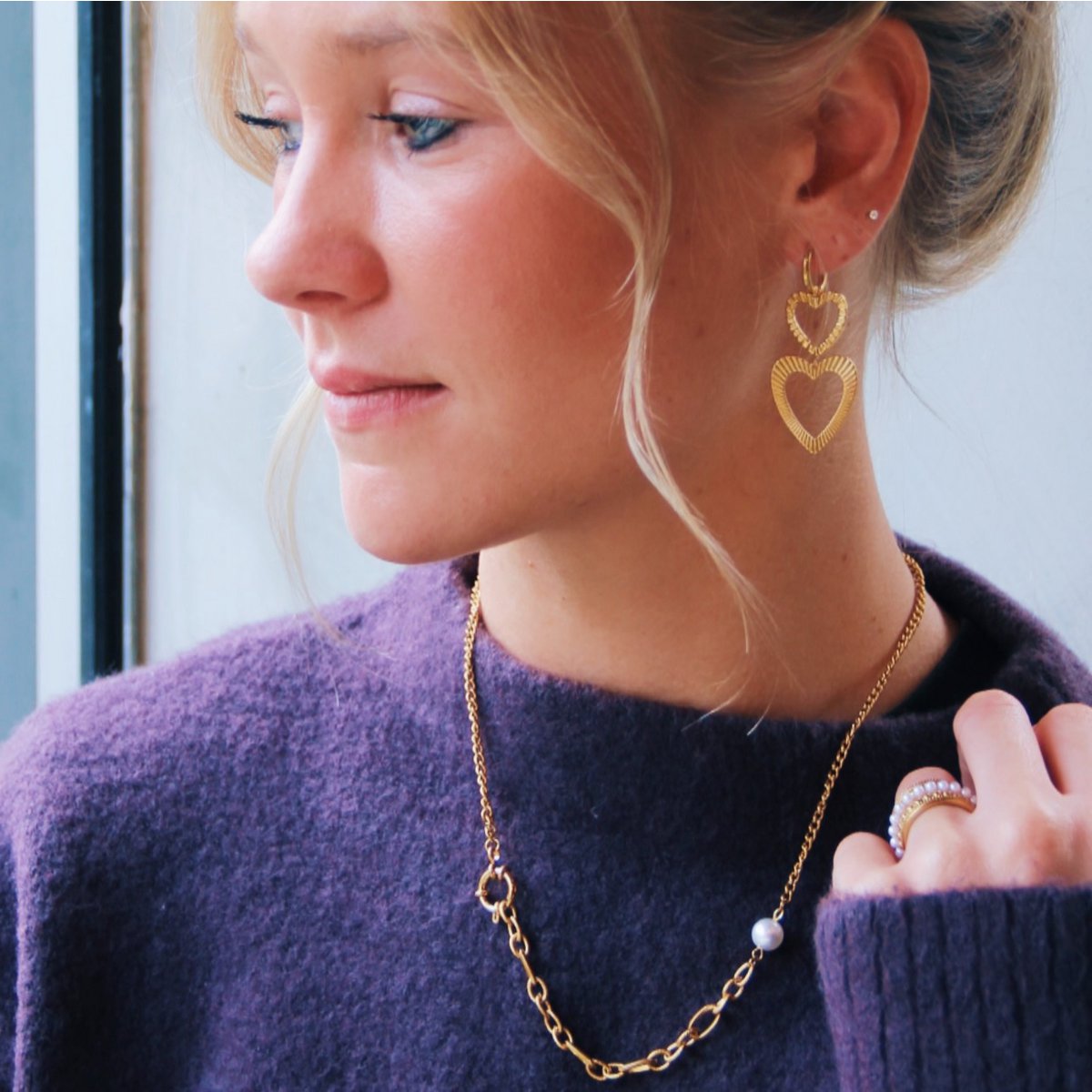 Fijne schakelketting met barok hart