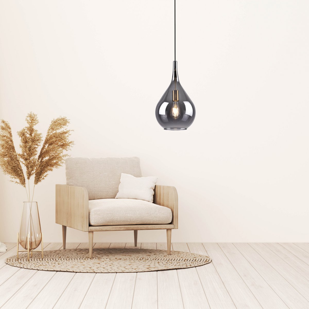 Hanger lamp "gota", retro klassieke hanglamp gemaakt van zwart rookglas Ø 25 cm, met E27 -versies, 150 hoog, ideaal voor eetkamer, woonkamer en keuken.