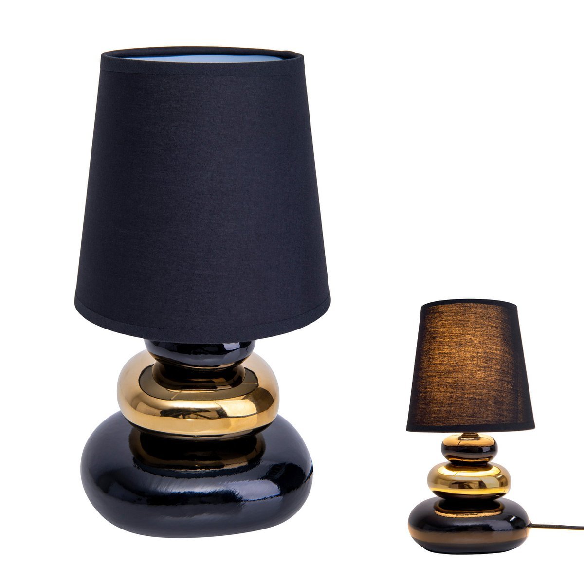 Keramische tafellamp "stoney", tafellamp gemaakt van keramiek en textiel in zwart, goud, met E14 -versie, tafellamp voor eetkamer, woonkamer, gang of kantoor, of als een bedlamp, 31 cm hoog