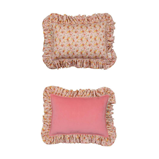 Decoratief kussen met franje "Spring Garden", bloemen motief voor slaapkamer, kussen met gele ruche, retro -stijlcadeau voor haar, paasdecoratie