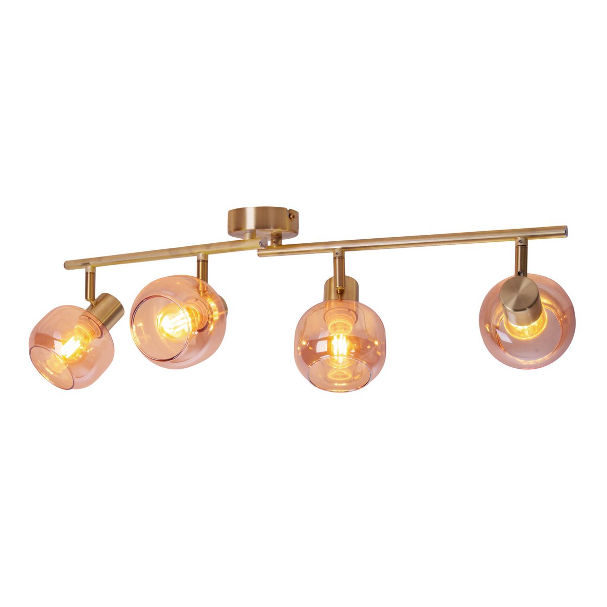 4er spot/plafondlamp "libby", klassieke plafondlamp gemaakt van messing gekleurd metaal en getinte glas in barnsteen, met E14-aansluiting, voor eetkamer, woonkamer, gang of kantoor, 80 cm lang