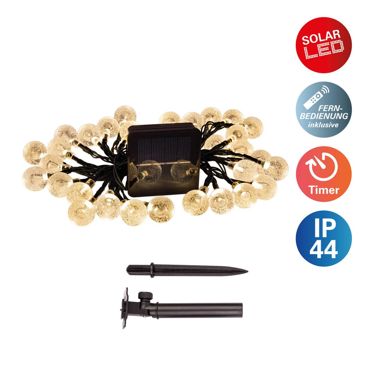 Buiten lichte keten met decoratieve ballen in glazen look, 868 cm lang, warm wit,