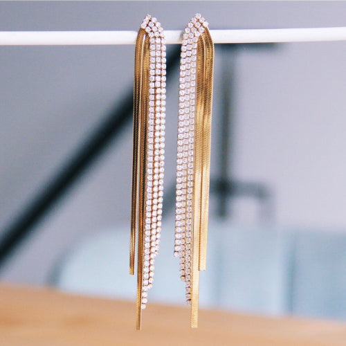 Waterval oorbellen met zirkonia - goud