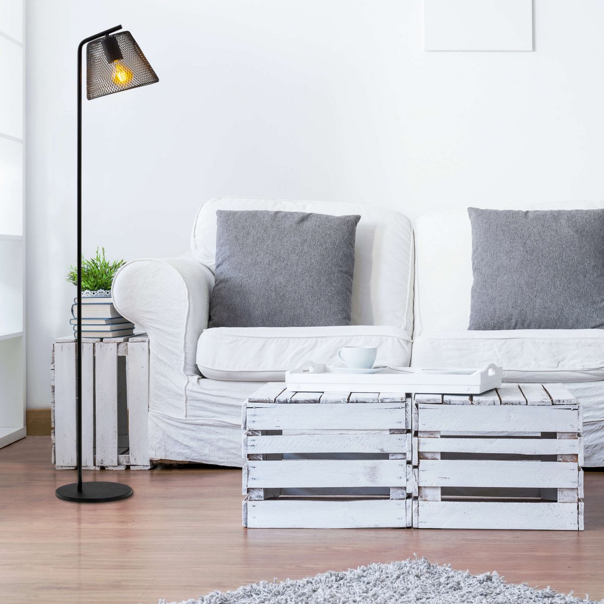 Staande lamp "Korie", vloerlamp gemaakt van zwart in zwart, met E27 -aansluiting, 140 cm hoog, voor de woonkamer en kantoor.