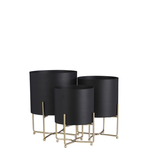 Aries Flower Pot on Stand - Set of 3 - H32 x Ø24 cm - Black