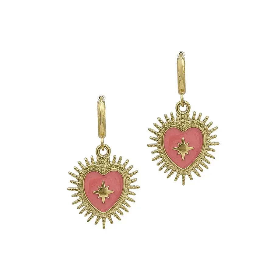 LOUIZ Oorbellen met Bohemian Hartje Roze