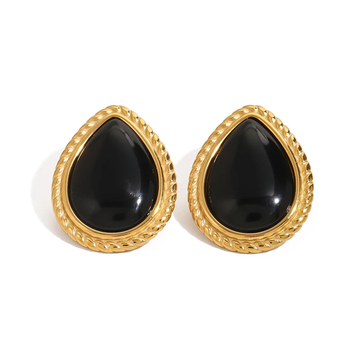 LOUIZ Vintage oorbellen goud met zwart