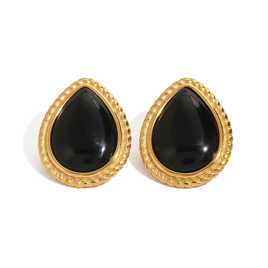 LOUIZ Vintage oorbellen goud met zwart