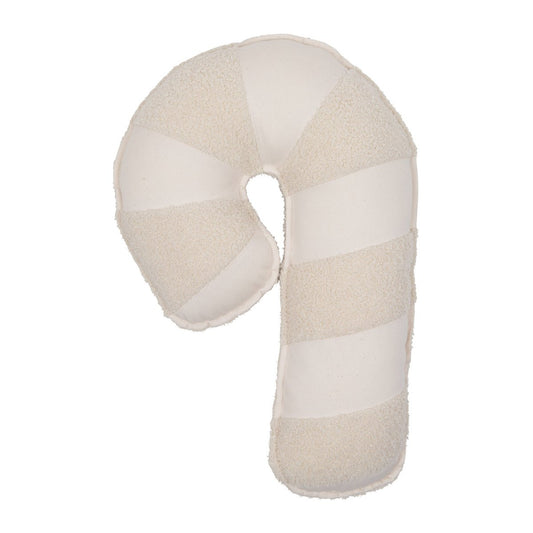 Bouclé, katoenen patchwork Lillipop-kussen “Wit lam”.