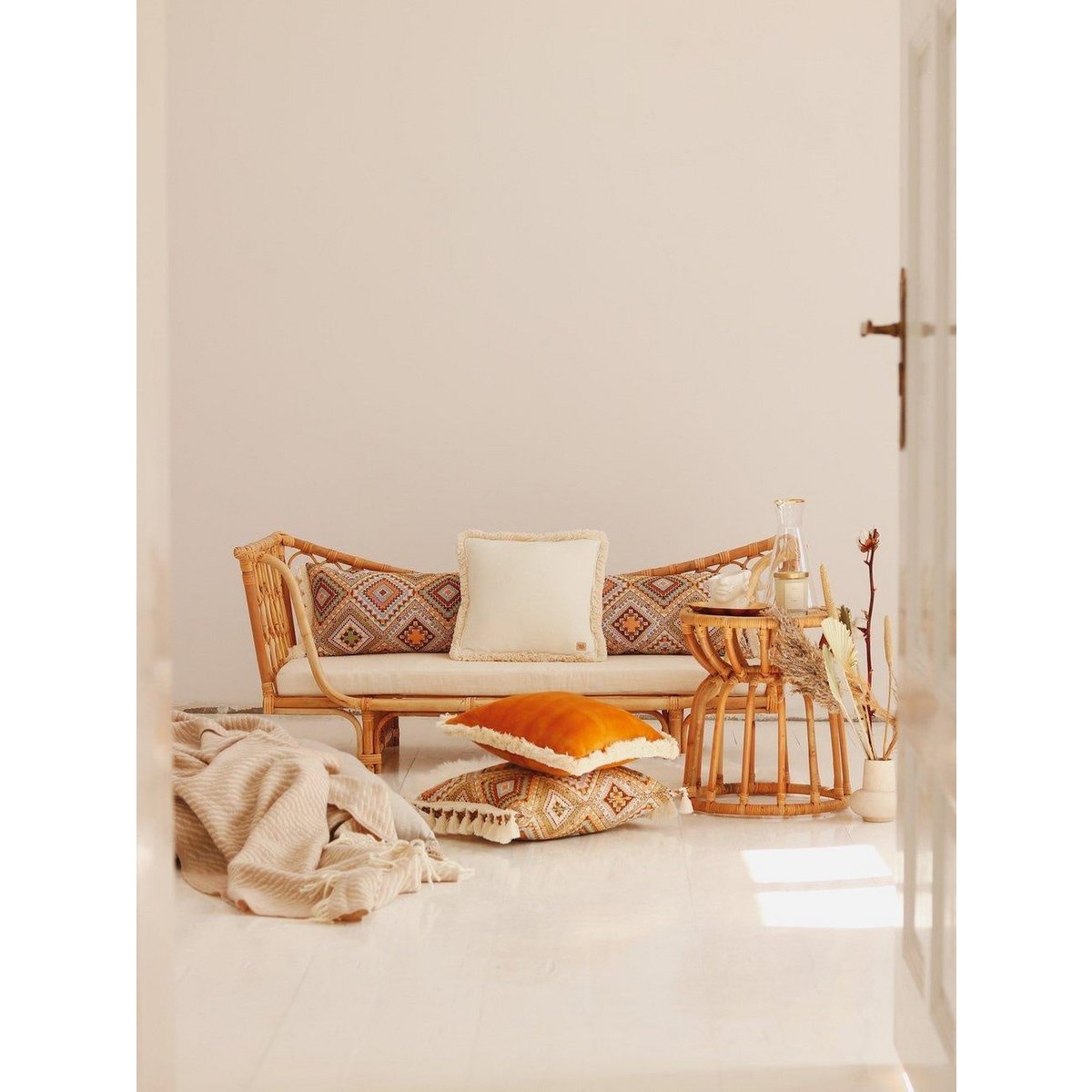 "Boho stam" bolster met franje