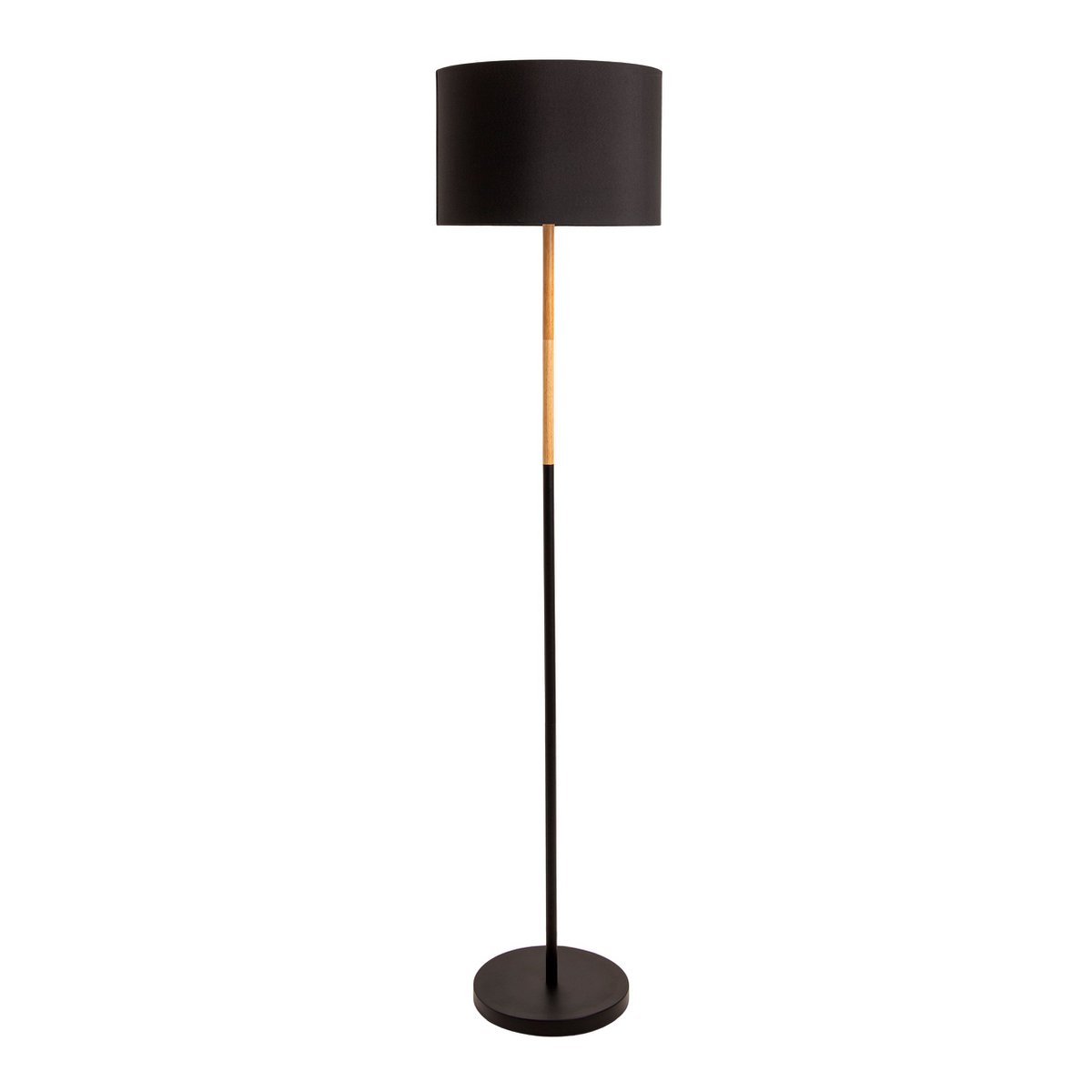 Textiel staande lamp "Tessile", vloerlamp gemaakt van metaal, rubberen boom en stof in zwart en natuur, E27 -aansluiting, 126 cm hoog