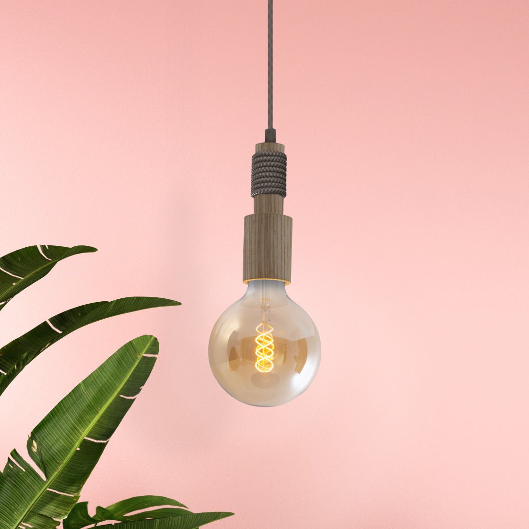 Holzbaldachin met textielkabel "Bento", in Natuur, E27 -versie, verlichting voor woonkamer of kantoor