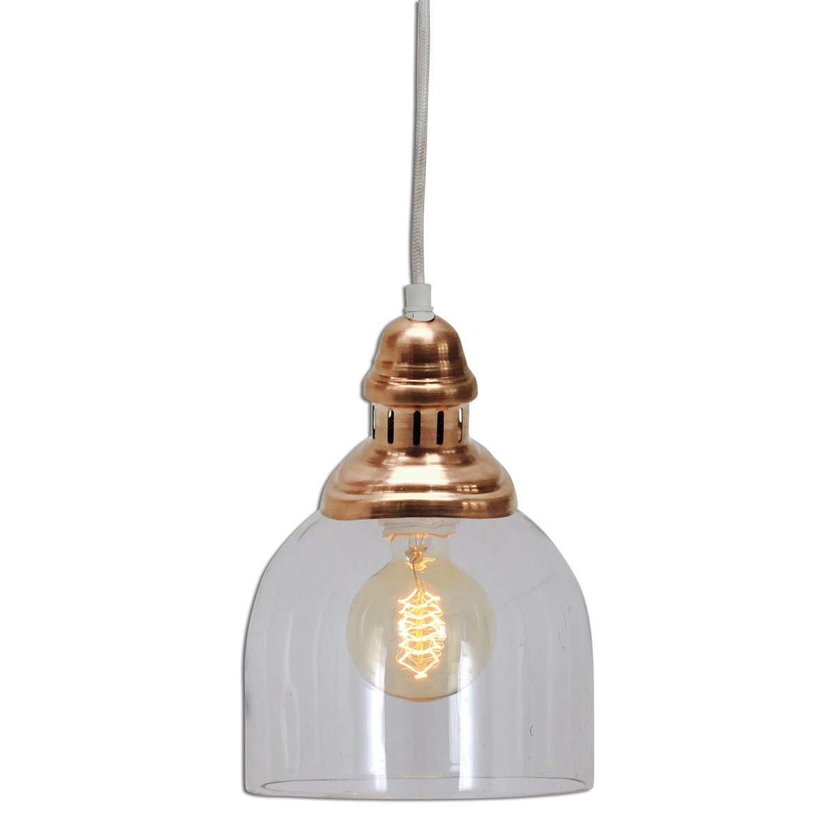 Glazen hanglamp "Mumbai", retro klassiek gemaakt van metaal en glas in koper, E27