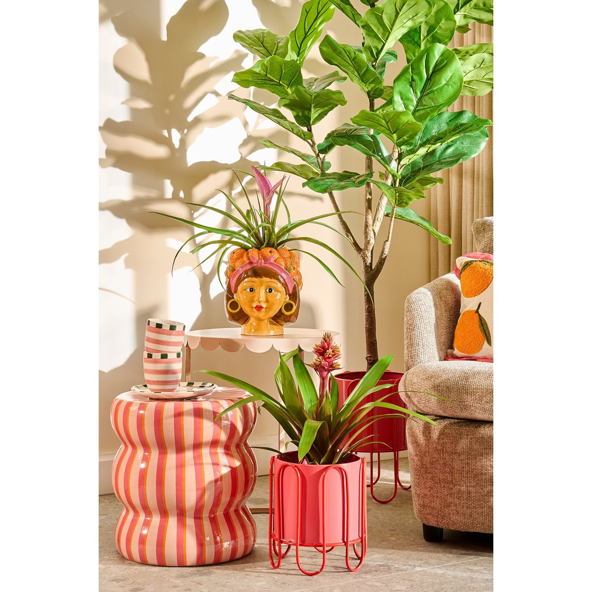 Funny Bloempot Binnen - L20 x B20 x H22 cm - Dolomiet - Oranje