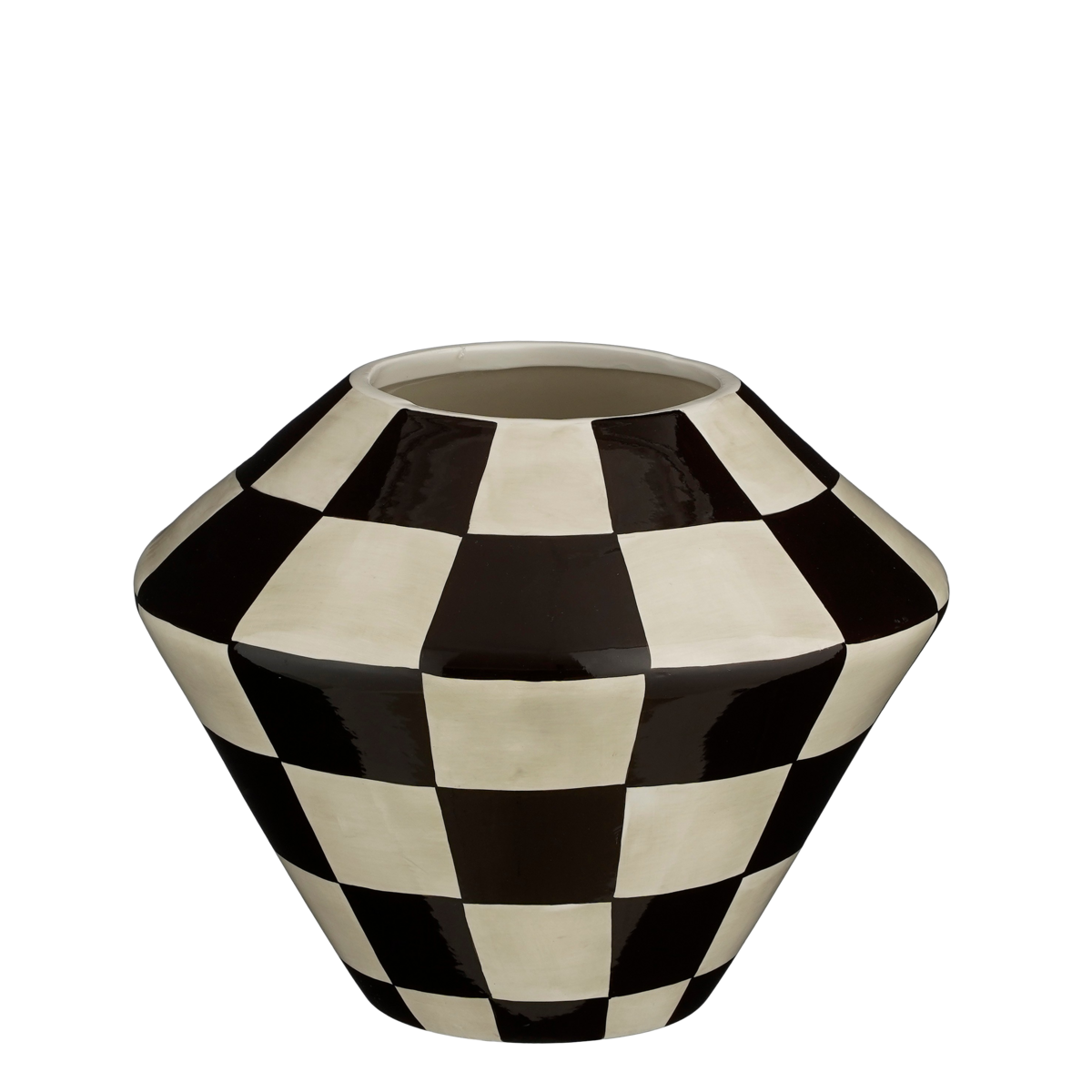 Stratt Bloempot - H21 x Ø27 cm - Keramiek - Zwart, Wit