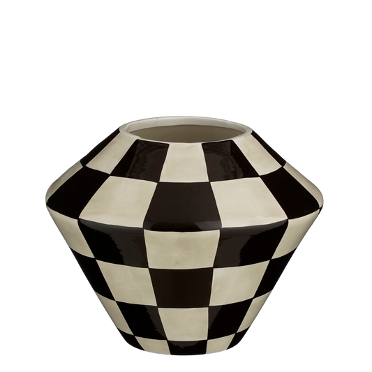 Stratt Bloempot - H21 x Ø27 cm - Keramiek - Zwart, Wit