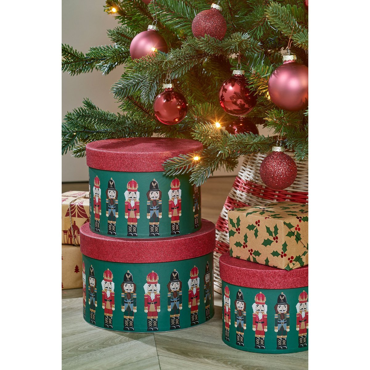 Opbergdoos Notenkraker - Set van 3 - H14 x Ø21 cm - FSC Mix - Papier - Groen