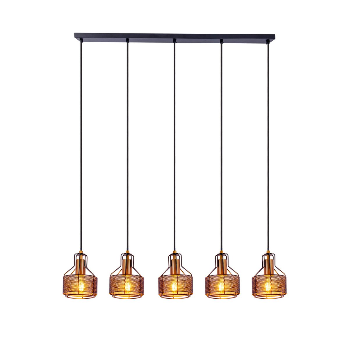5 hanger lamp "foro" retro hanger lamp gemaakt van metaal in zwart en goud met E27 -versies, 96 cm lang. Stijlvolle verlichting voor woonkamer, eetkamer of keuken.