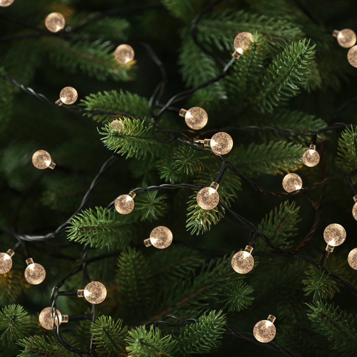 Buiten lichte keten met decoratieve ballen in glazen look, 868 cm lang, warm wit,