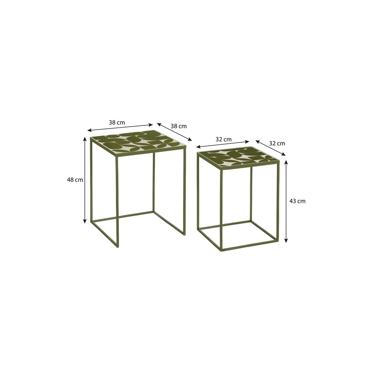 Bologna Bijzettafel Buiten - Set van 2 - L38 x B38 x H48 cm - Metaal - Groen